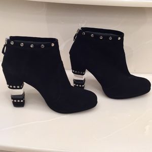 Stuart Weitzman Black Suede Studded Ankle Boots